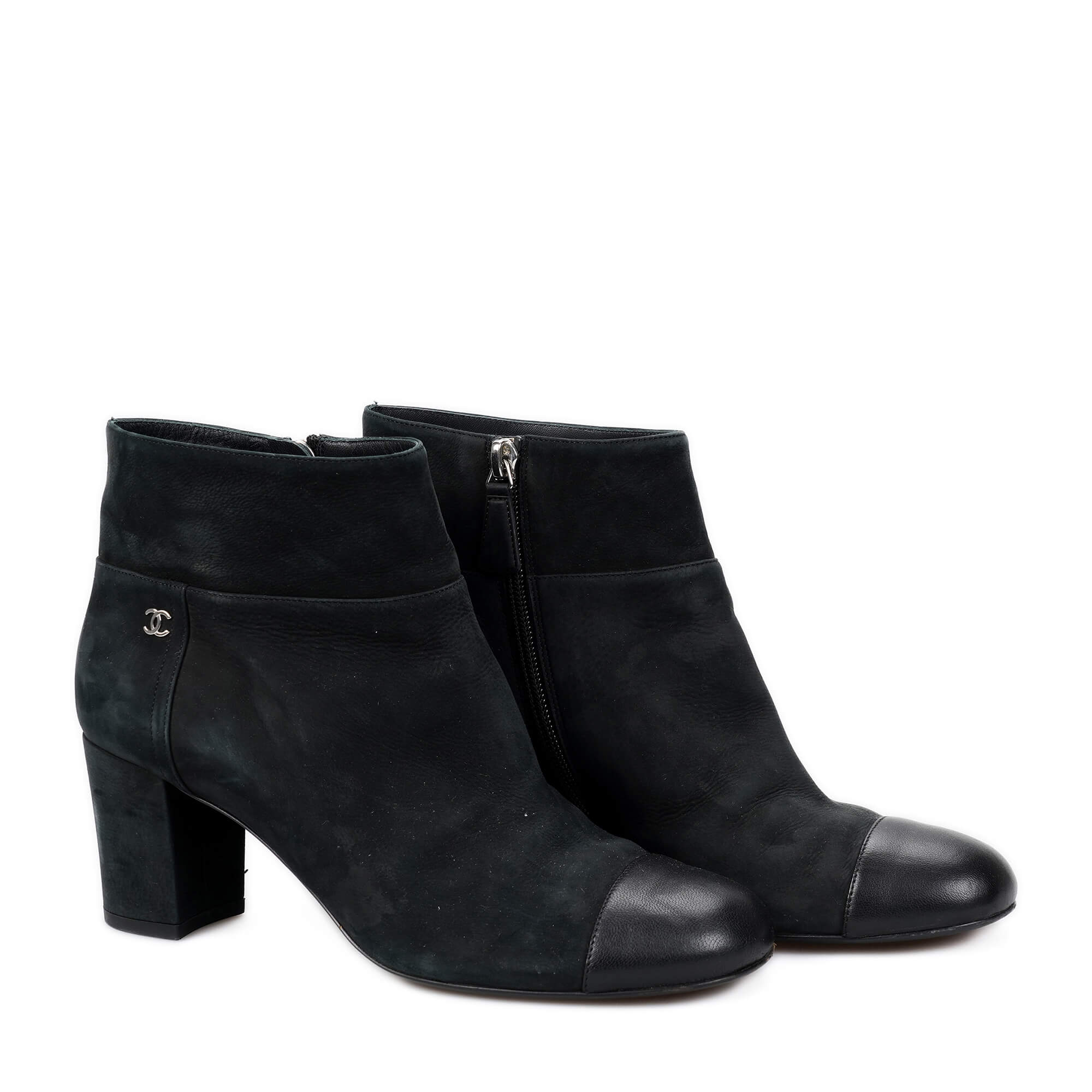  Chanel - Black Nubuck and Leather CC Booties